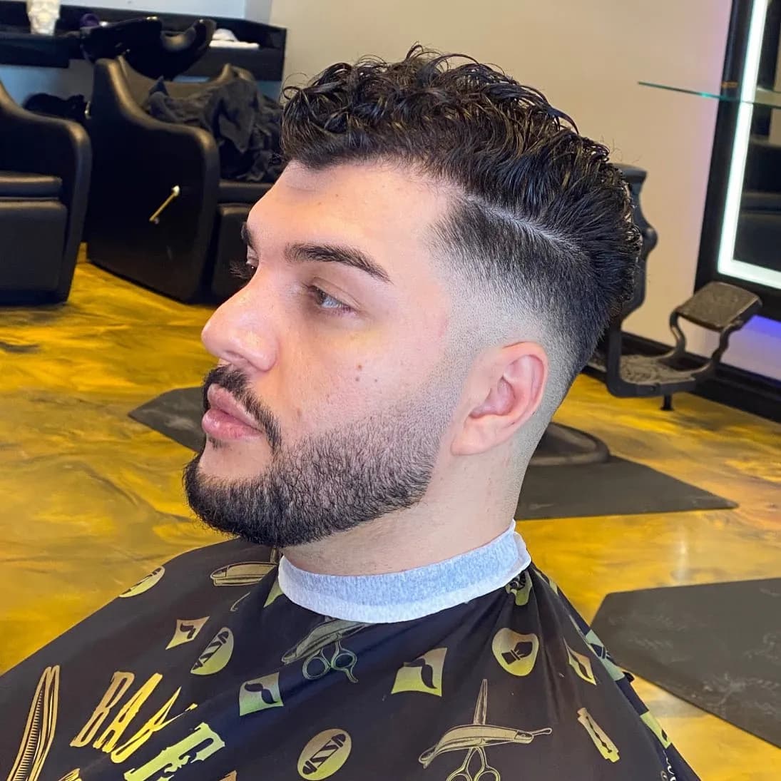 Curly top with taper fade